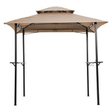 Outdoor Grill Gazebo With Double Tier Soft Top Canopy, Steel Frame, Bar Counters & Hook