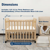 Portable Pne Bedside Bassinet, Crib With 3 Adjustable Heights, Compact Design - White