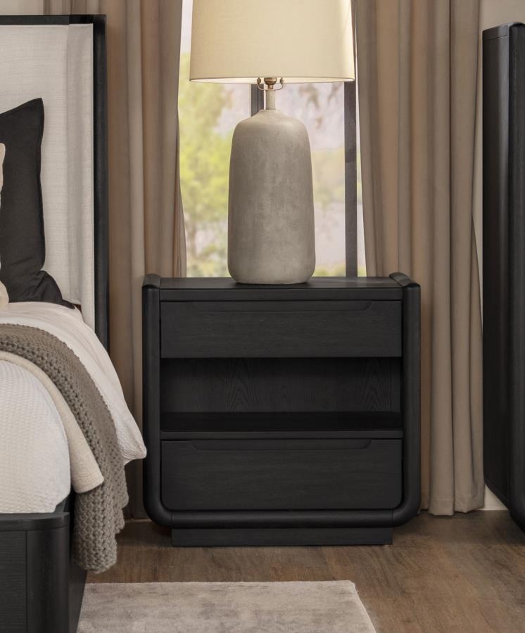 Leandro 2-drawer LED Nightstand with USB Burnished Black - 222492