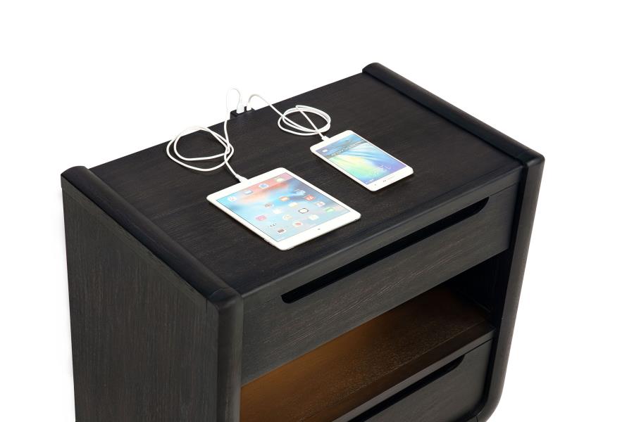 Leandro 2-drawer LED Nightstand with USB Burnished Black - 222492