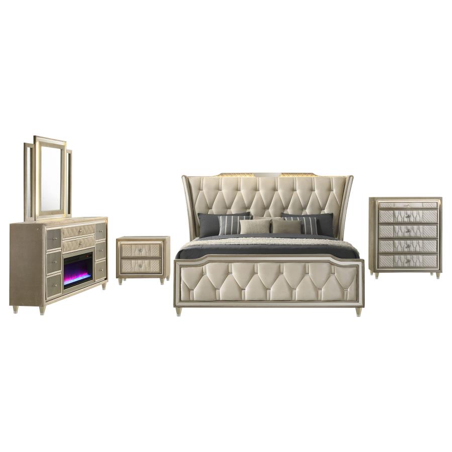 Lorient 5-piece Eastern King Bedroom Set Ivory and Camel - 222661KE-S5B