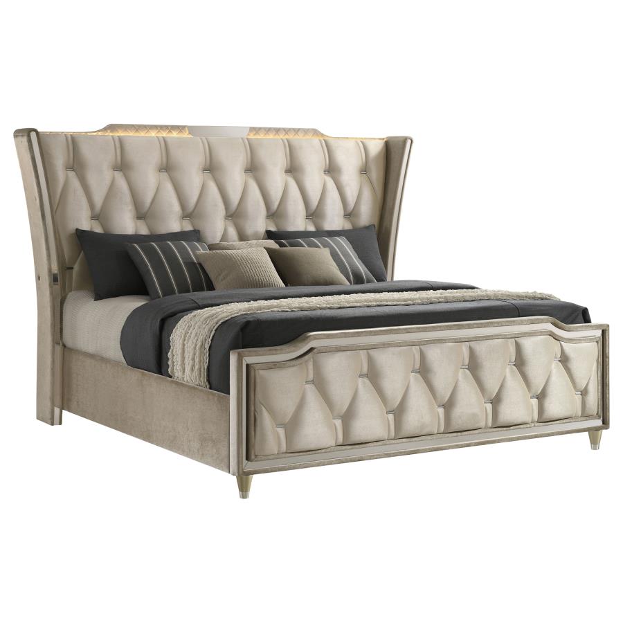 Lorient Eastern King LED Upholstered Bed Ivory and Camel - 222661KE