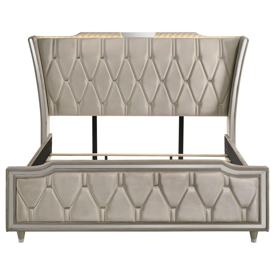 Lorient Eastern King LED Upholstered Bed Ivory and Camel - 222661KE