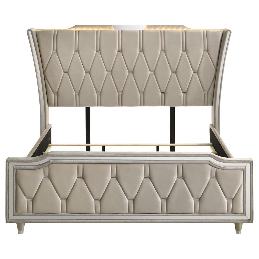 Lorient California King LED Upholstered Bed Ivory and Camel - 222661KW