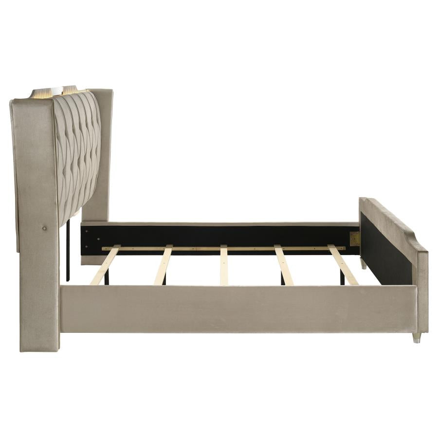 Lorient California King LED Upholstered Bed Ivory and Camel - 222661KW