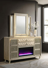 Lorient 8-drawer LED Flame Box Dresser and Mirror Ivory Camel - 222663FBM