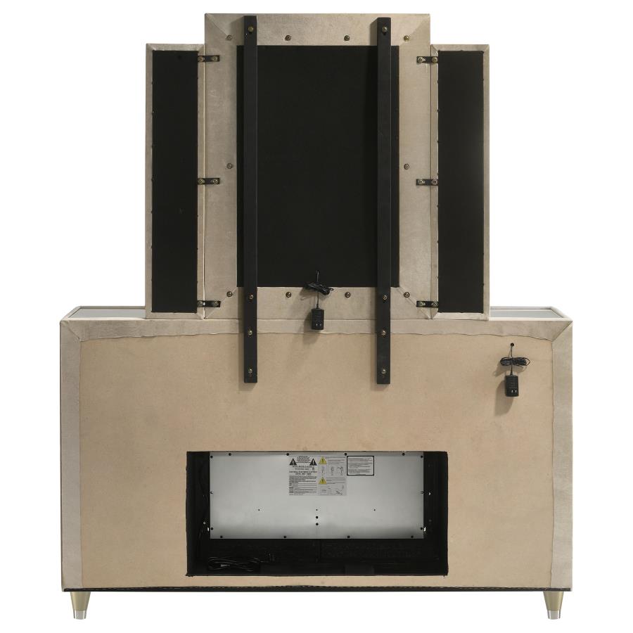 Lorient 8-drawer LED Flame Box Dresser and Mirror Ivory Camel - 222663FBM