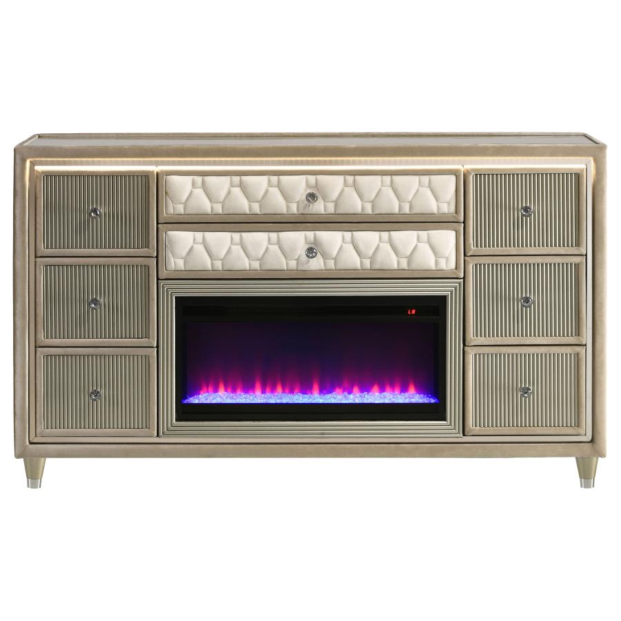 Lorient 8-drawer LED Bedroom Flame Box Dresser Ivory Camel - 222663FB