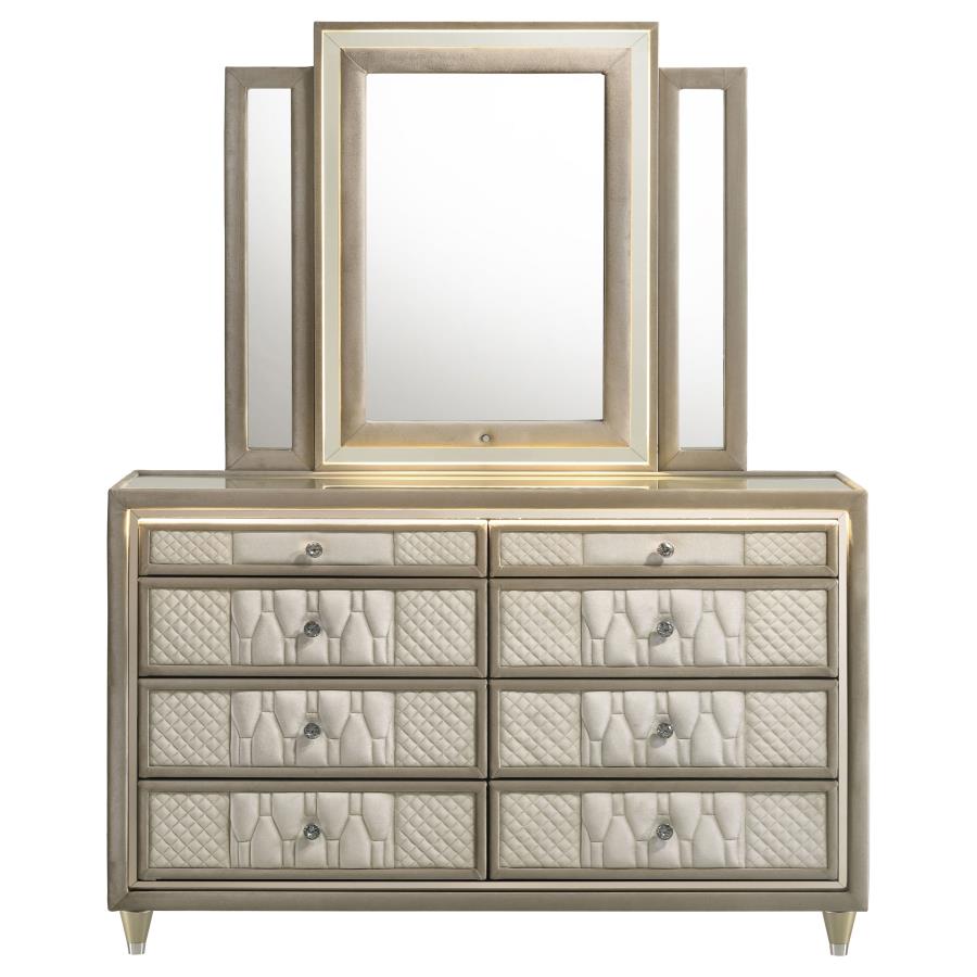 Lorient 8-drawer LED Dresser with Mirror Ivory and Camel - 222663M