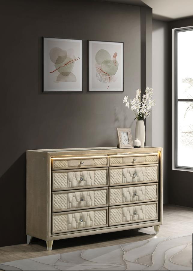 Lorient 8-drawer LED Bedroom Dresser Cabinet Ivory and Camel - 222663
