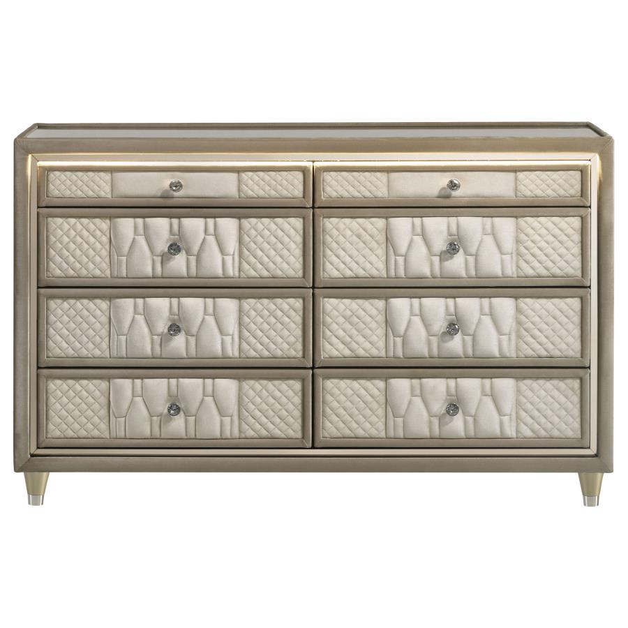 Lorient 8-drawer LED Bedroom Dresser Cabinet Ivory and Camel - 222663
