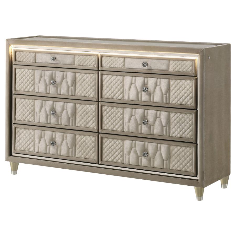 Lorient 8-drawer LED Bedroom Dresser Cabinet Ivory and Camel - 222663