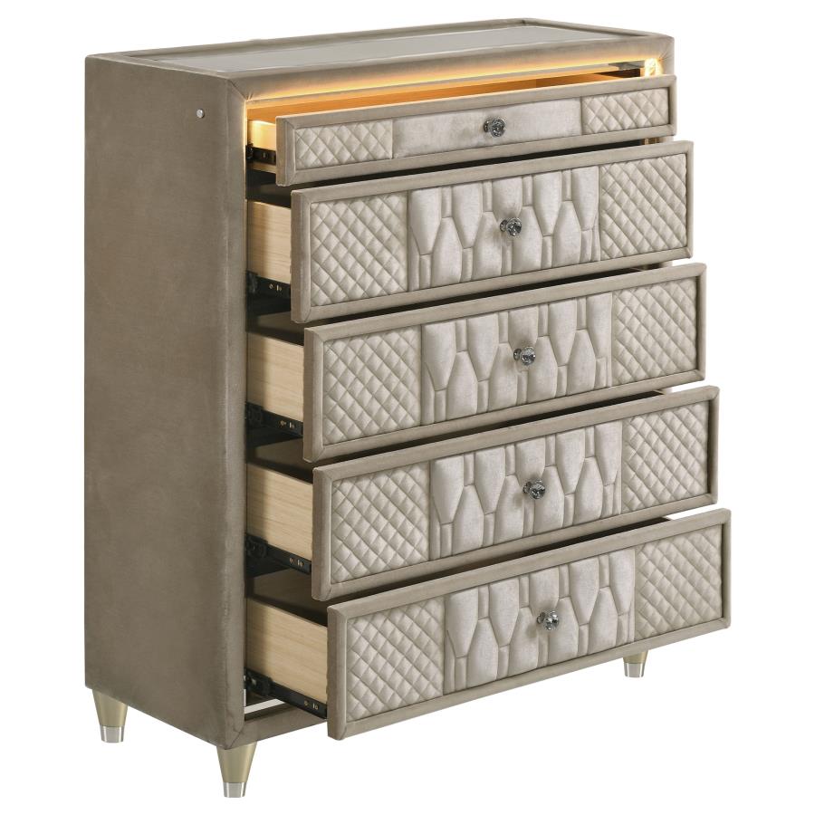 Lorient 5-drawer LED Chest of Drawers Ivory and Camel - 222665