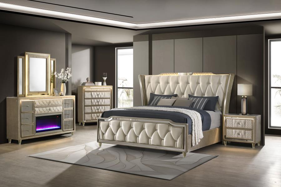 Lorient 5-drawer LED Chest of Drawers Ivory and Camel - 222665