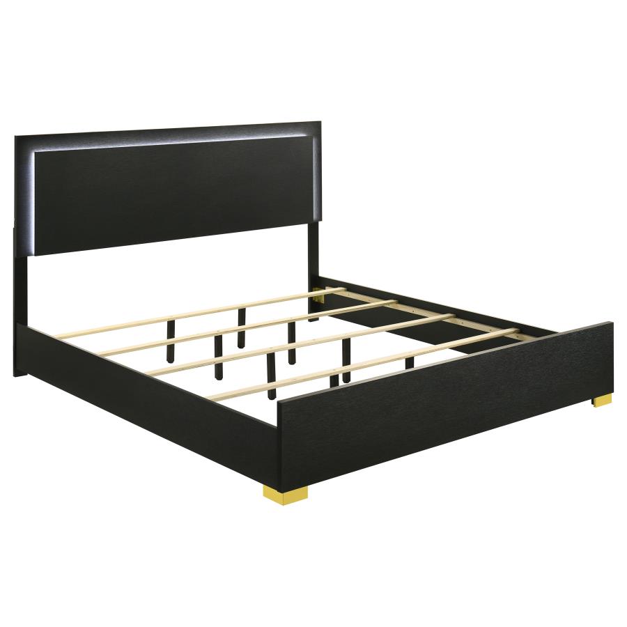 Marceline Wood Eastern King LED Panel Bed Black - 222831KE