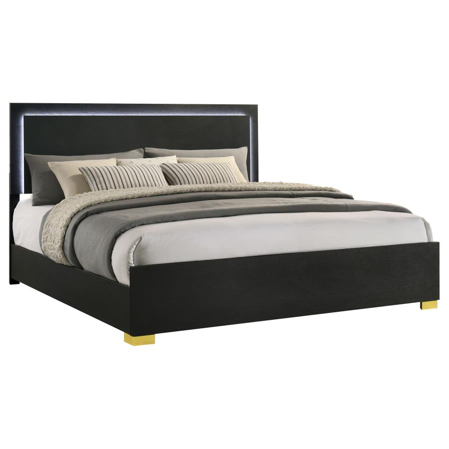 Marceline Wood Eastern King LED Panel Bed Black - 222831KE