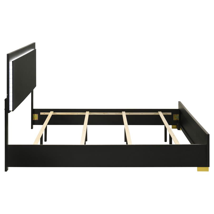 Marceline Wood Eastern King LED Panel Bed Black - 222831KE