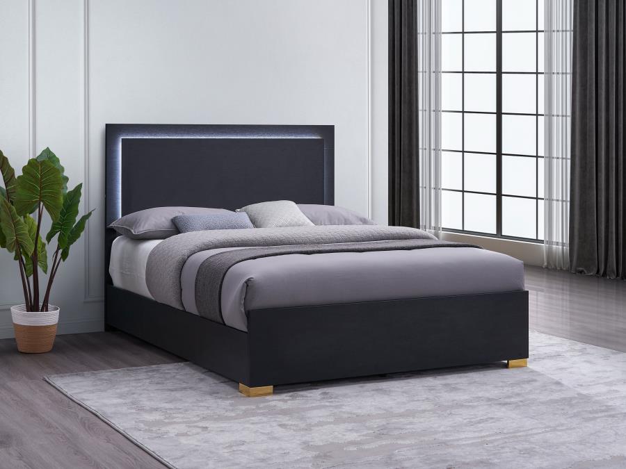 Marceline Wood Queen LED Panel Bed Black - 222831Q