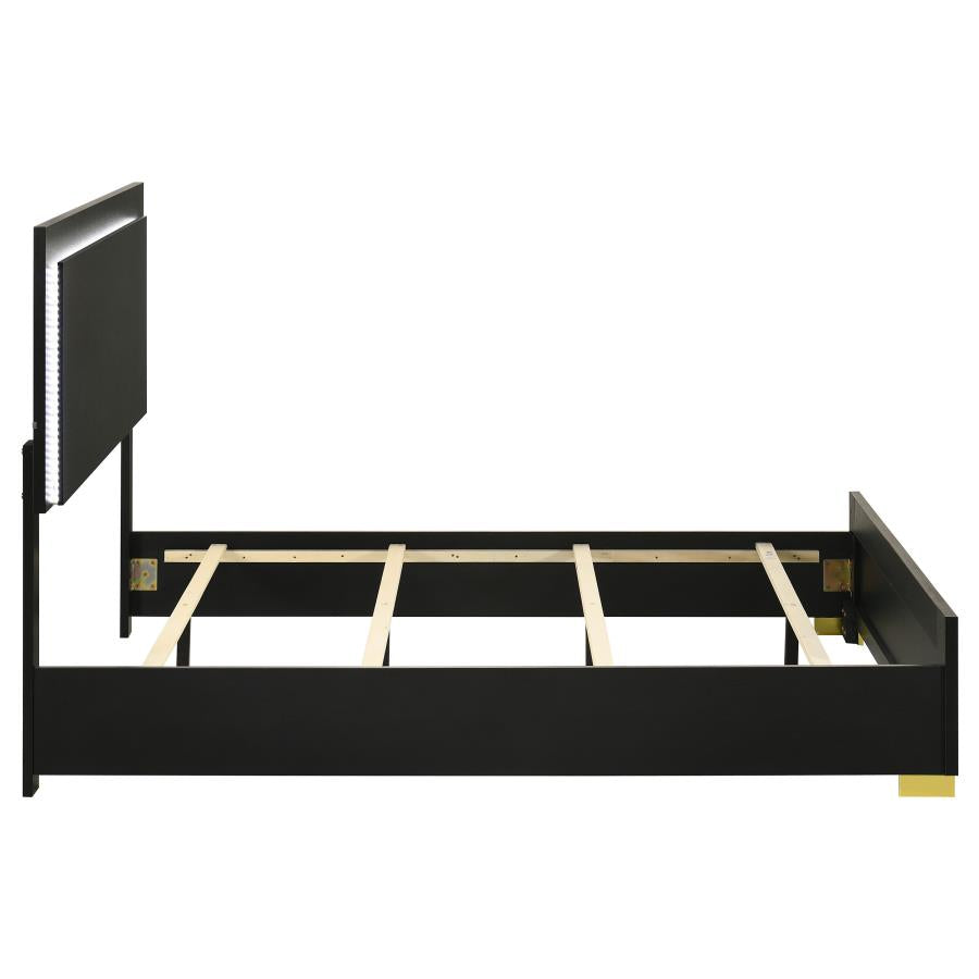 Marceline Wood Queen LED Panel Bed Black - 222831Q
