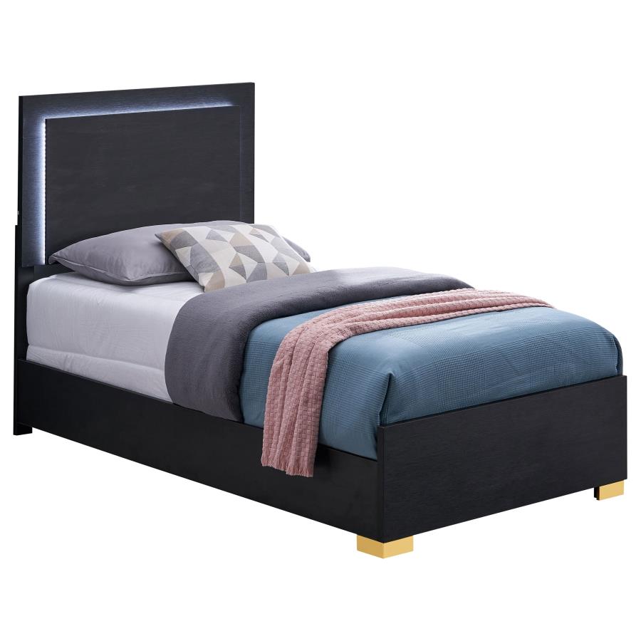 Marceline Wood Twin LED Panel Bed Black - 222831T