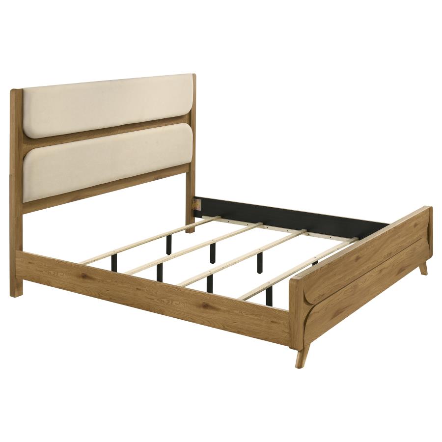 Bennett 62-inch Eastern King Upholstered Panel Bed Cream and Light Oak - 222901KE