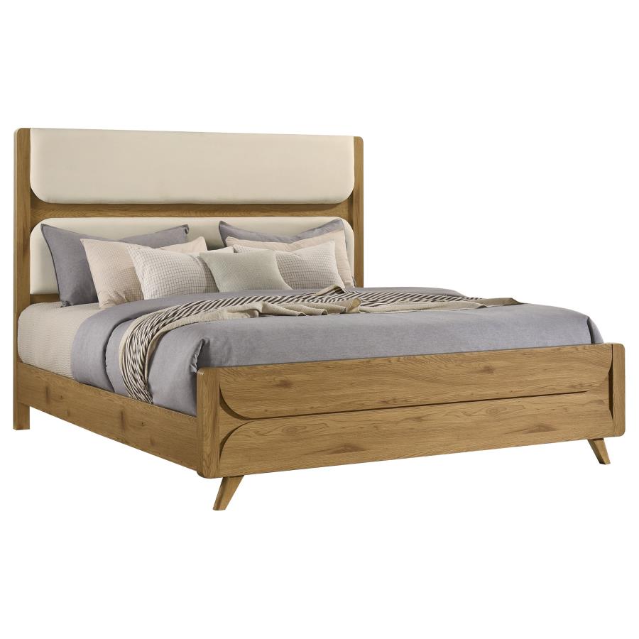 Bennett 62-inch Eastern King Upholstered Panel Bed Cream and Light Oak - 222901KE