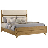 Bennett 62-inch Eastern King Upholstered Panel Bed Cream and Light Oak - 222901KE