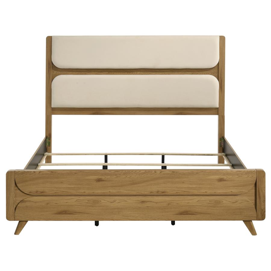 Bennett 62-inch Eastern King Upholstered Panel Bed Cream and Light Oak - 222901KE