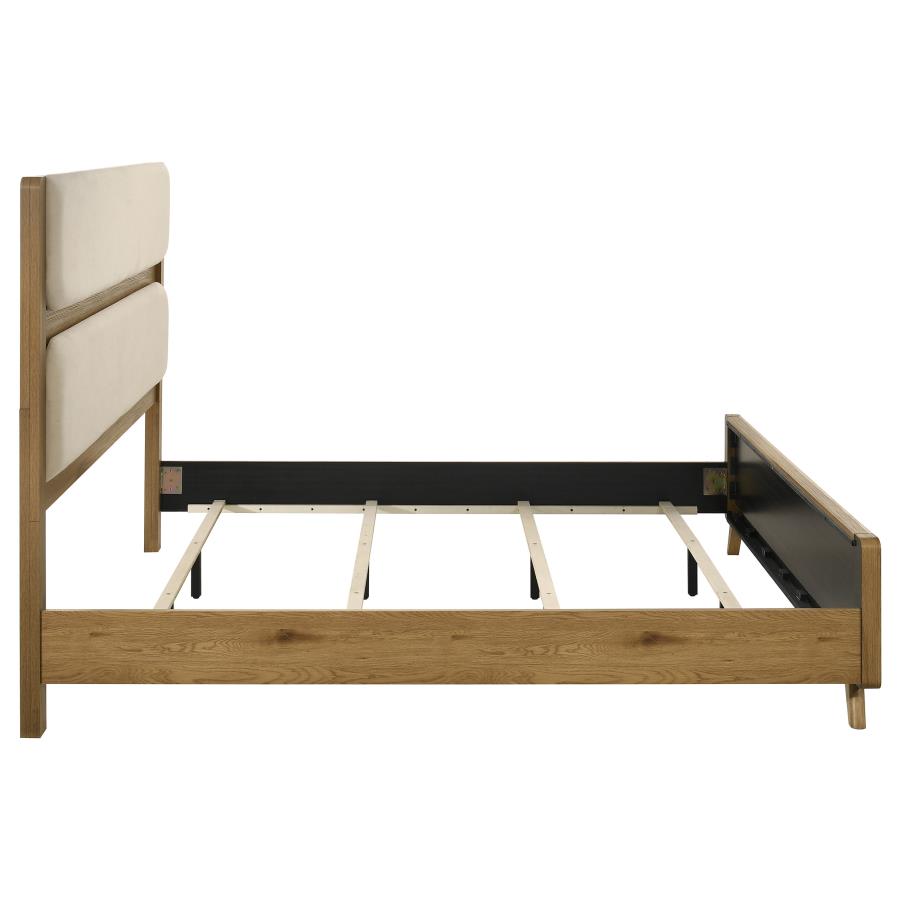 Bennett 62-inch Eastern King Upholstered Panel Bed Cream and Light Oak - 222901KE