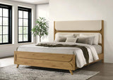 Bennett 62-inch California King Upholstered Panel Bed Cream and Light Oak - 222901KW