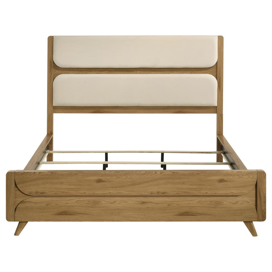 Bennett 62-inch California King Upholstered Panel Bed Cream and Light Oak - 222901KW