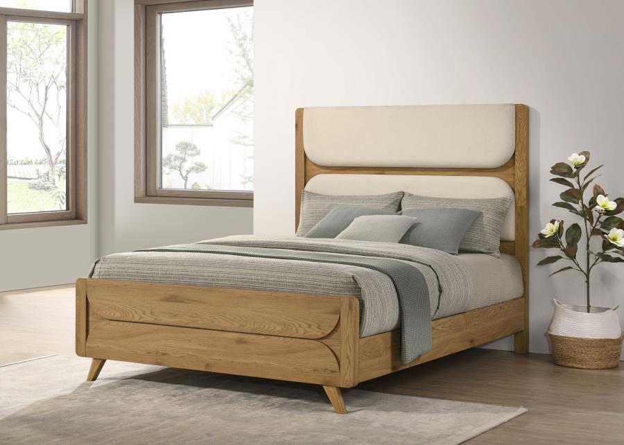 Bennett 62-inch Queen Upholstered Panel Bed Cream and Light Oak - 222901Q