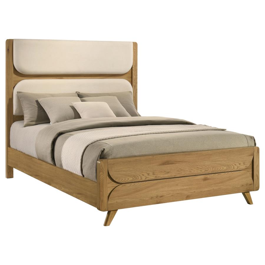 Bennett 62-inch Queen Upholstered Panel Bed Cream and Light Oak - 222901Q