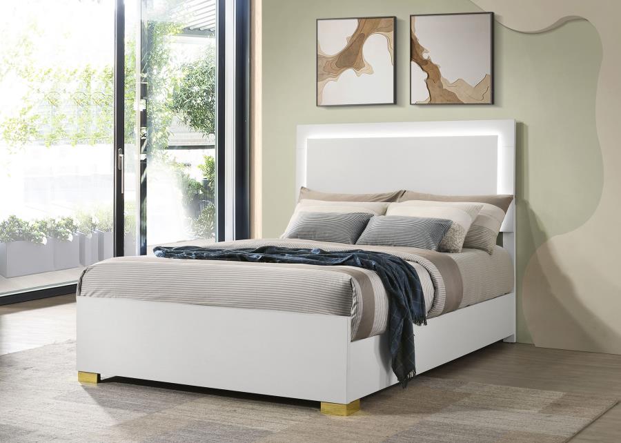Marceline Wood Full LED Panel Bed White - 222931F