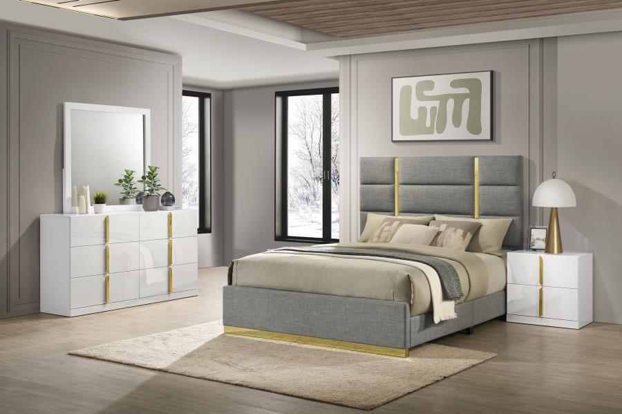 Ines 4-piece Eastern King Bedroom Set Grey and White High Gloss - 223091GRYKE-S4