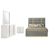 Ines 4-piece Eastern King Bedroom Set Grey and White High Gloss - 223091GRYKE-S4