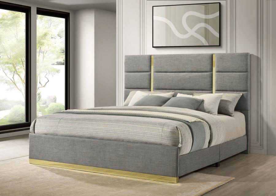 Ines 56-inch Fabric Upholstered Eastern King Panel Bed Grey - 223091GRYKE
