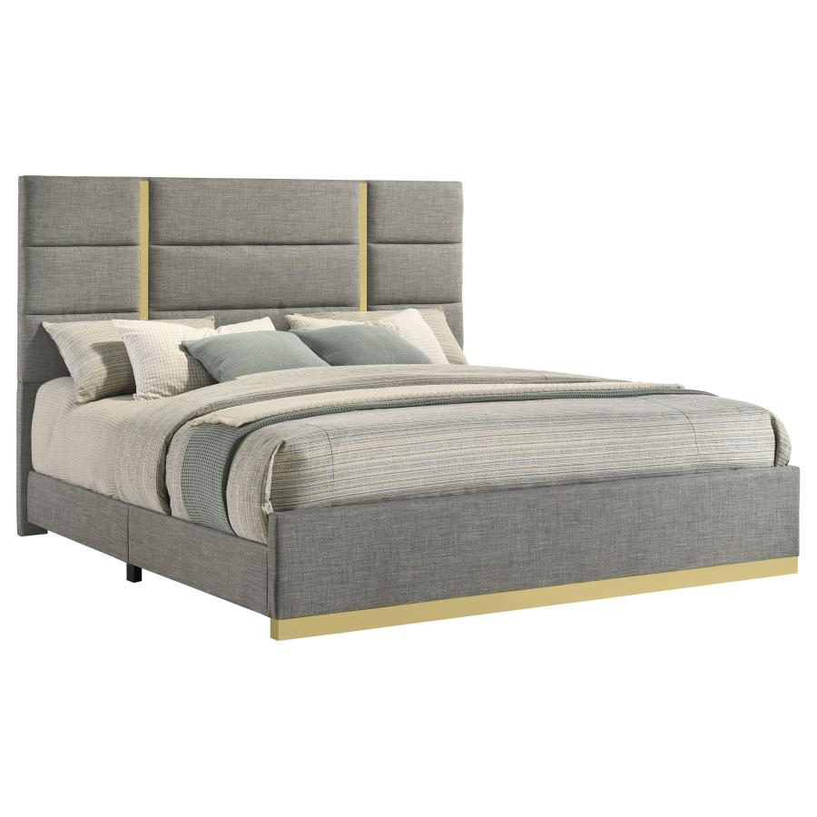 Ines 56-inch Fabric Upholstered Eastern King Panel Bed Grey - 223091GRYKE