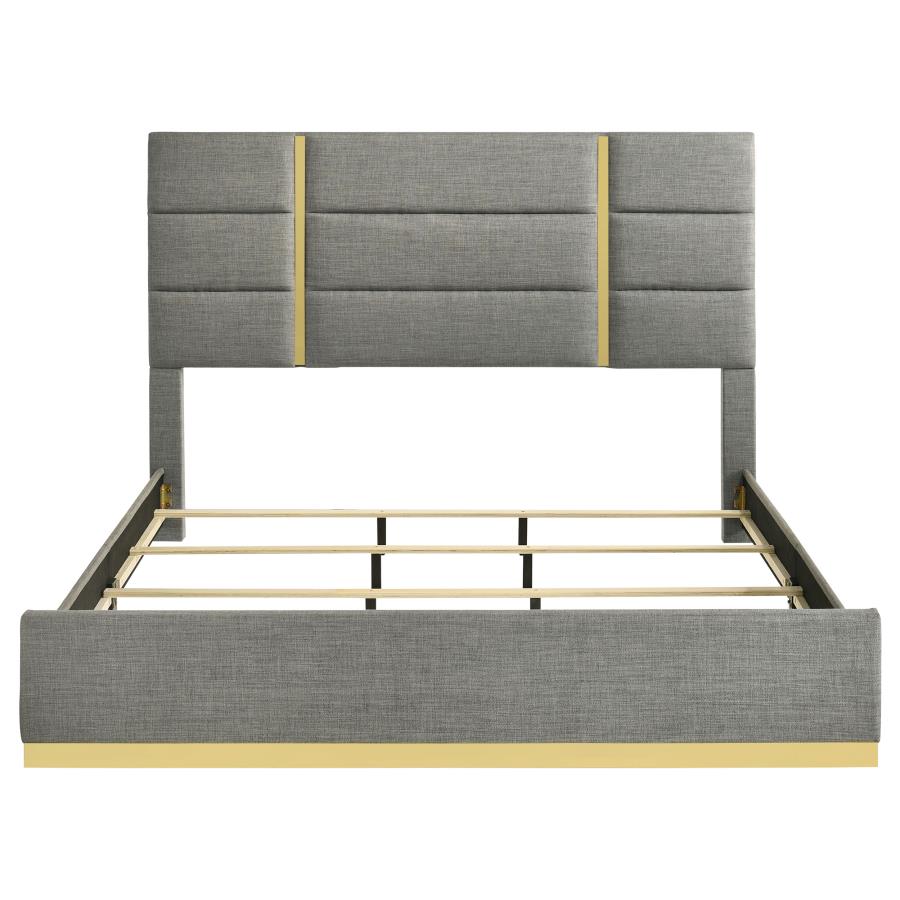 Ines 56-inch Fabric Upholstered Eastern King Panel Bed Grey - 223091GRYKE