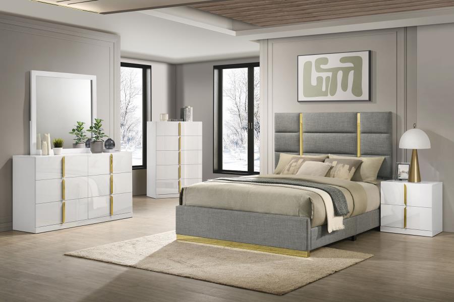 Ines 56-inch Fabric Upholstered Eastern King Panel Bed Grey - 223091GRYKE