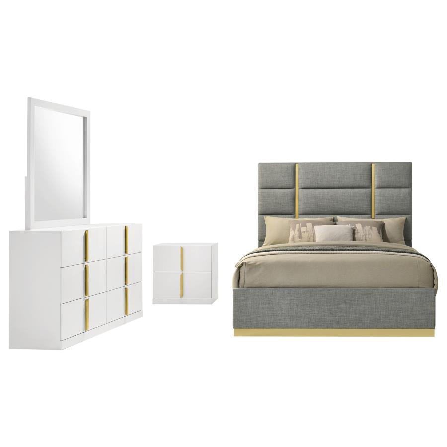 Ines 4-piece Queen Bedroom Set Grey and White High Gloss - 223091GRYQ-S4