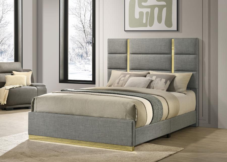 Ines 56-inch Fabric Upholstered Queen Panel Bed Grey - 223091GRYQ