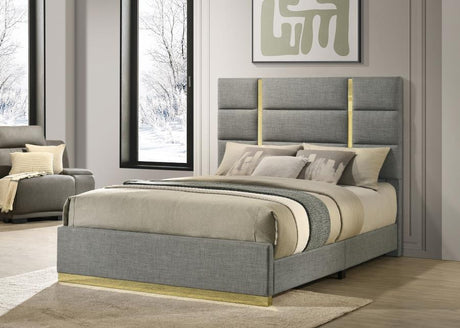 Ines 56-inch Fabric Upholstered Queen Panel Bed Grey - 223091GRYQ