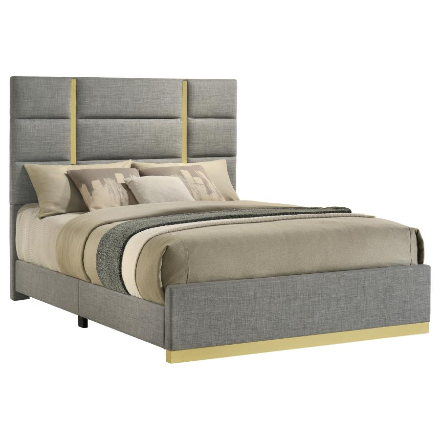 Ines 56-inch Fabric Upholstered Queen Panel Bed Grey - 223091GRYQ