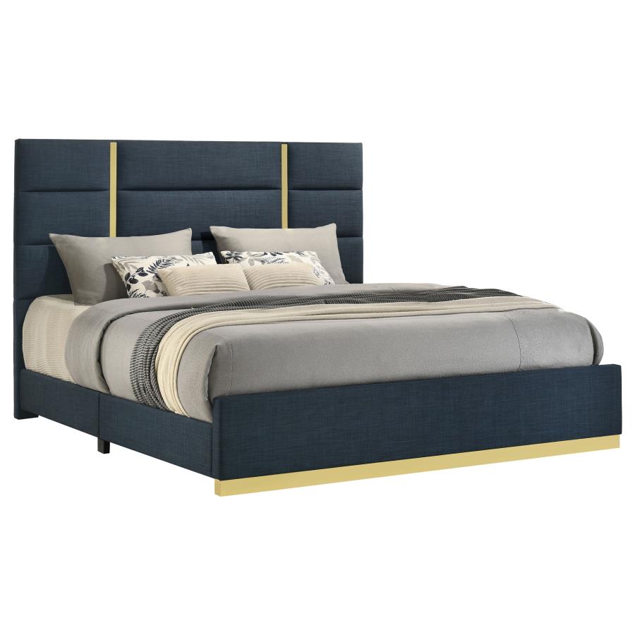 Ines 56-inch Fabric Upholstered Eastern King Panel Bed Navy - 223091NVYKE