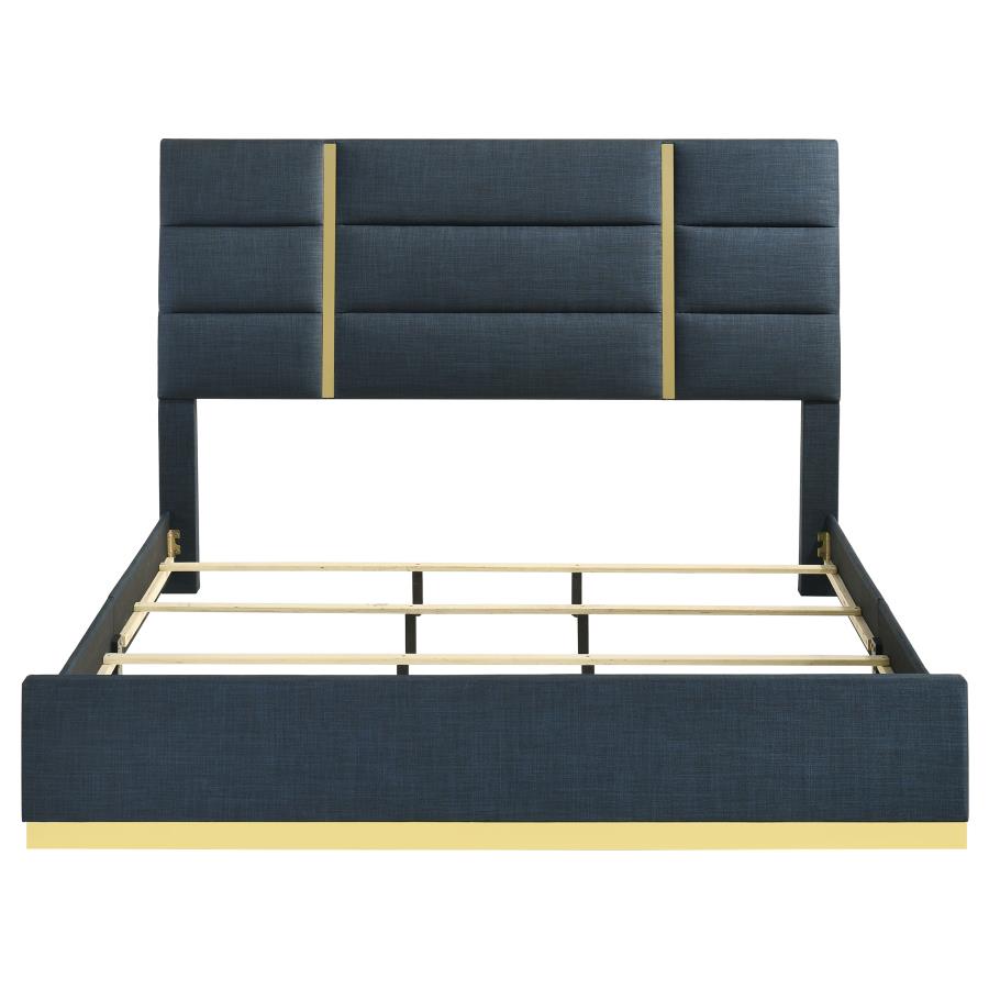 Ines 56-inch Fabric Upholstered Eastern King Panel Bed Navy - 223091NVYKE