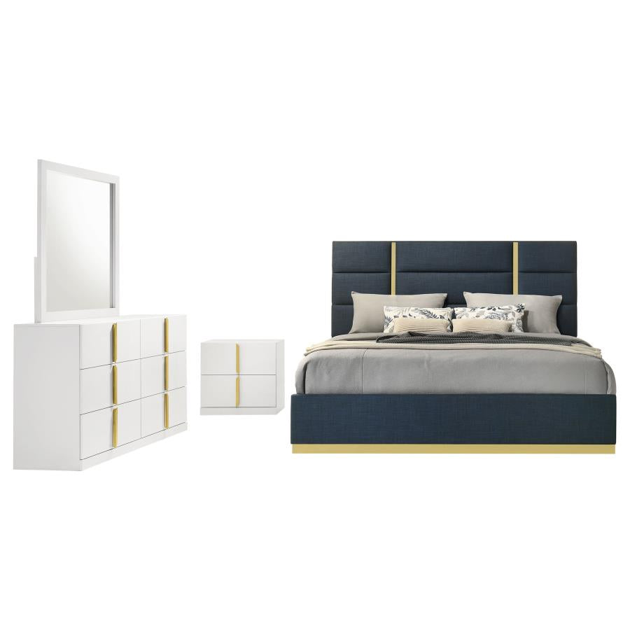 Ines 4-piece Queen Bedroom Set Navy and White High Gloss - 223091NVYQ-S4