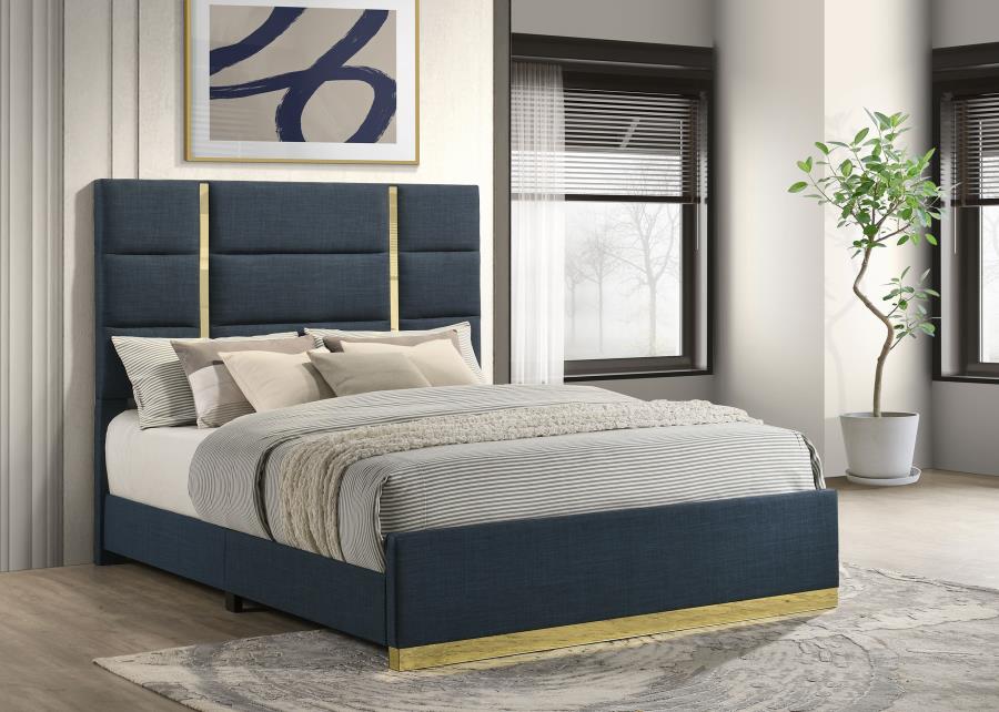 Ines 56-inch Fabric Upholstered Queen Panel Bed Navy - 223091NVYQ