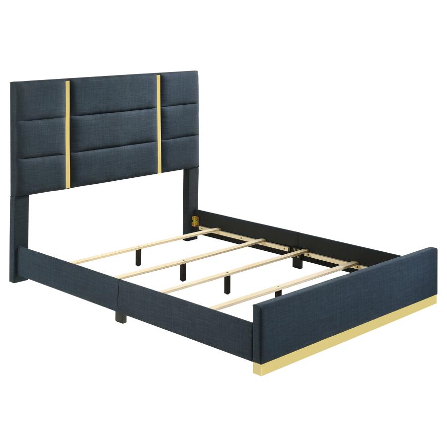 Ines 56-inch Fabric Upholstered Queen Panel Bed Navy - 223091NVYQ