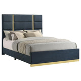 Ines 56-inch Fabric Upholstered Queen Panel Bed Navy - 223091NVYQ
